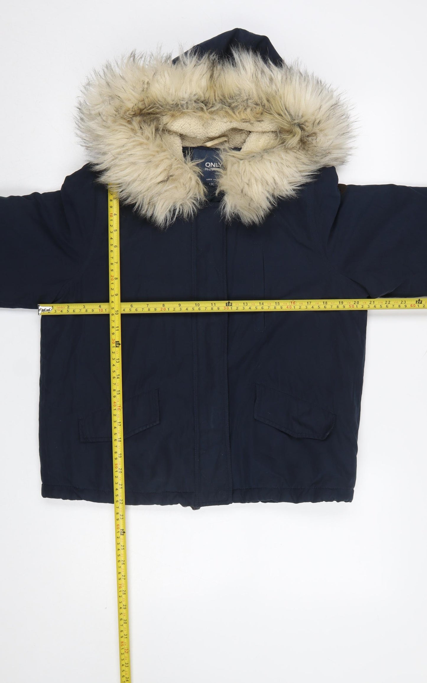 ONLY Women Blue Faux Fur Hooded Parka Jacket Size M Winter Casual
