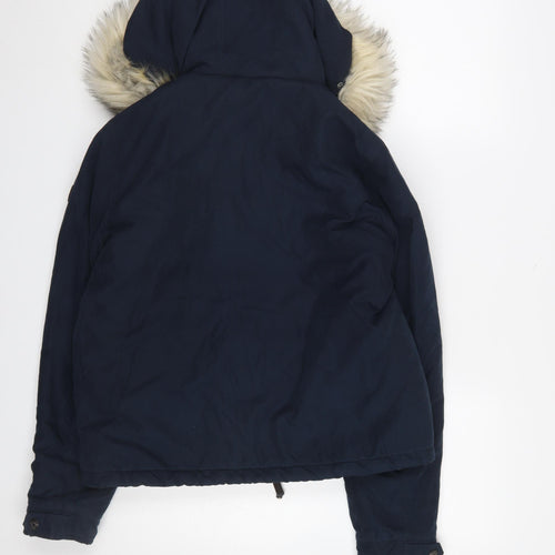 ONLY Women Blue Faux Fur Hooded Parka Jacket Size M Winter Casual