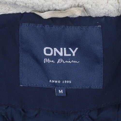 ONLY Women Blue Faux Fur Hooded Parka Jacket Size M Winter Casual