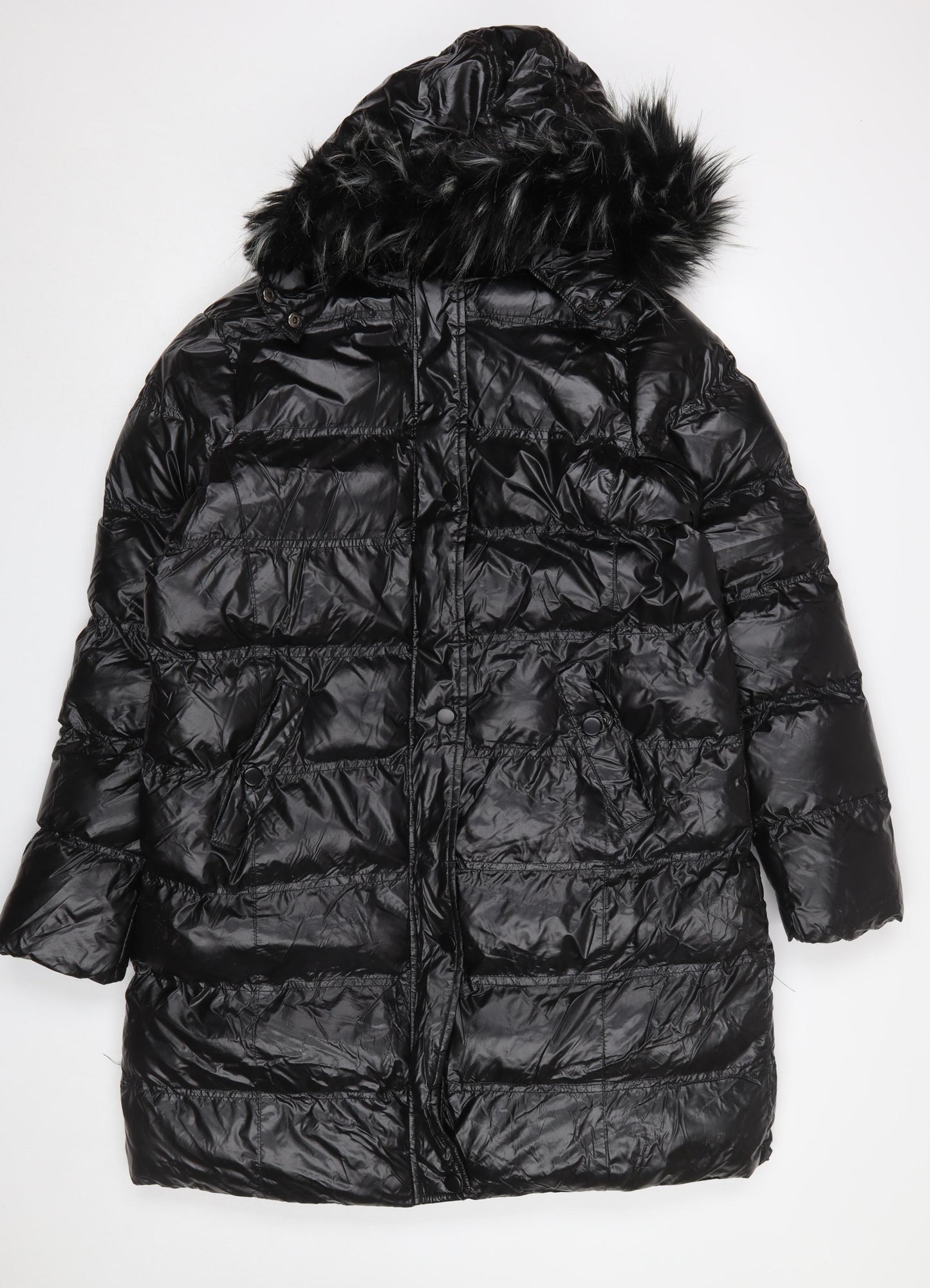 Brave Soul Women’s Black Long Hooded Puffer Coat Size 12