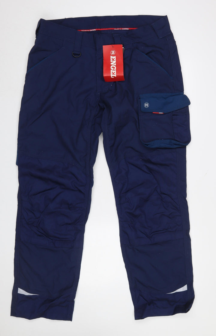 Engel Men's Blue Cargo Work Trousers Size 39.5 Regular Polyester Cotton