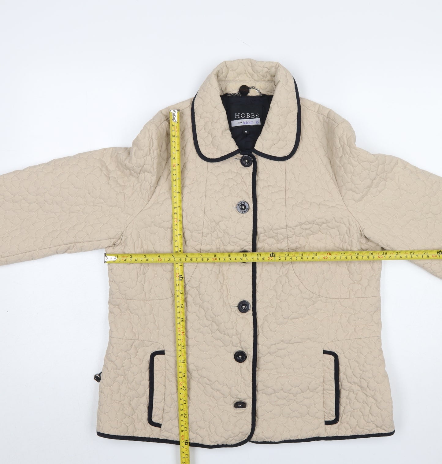 Hobbs Women Beige Quilted Mid-Length Jacket Size 16