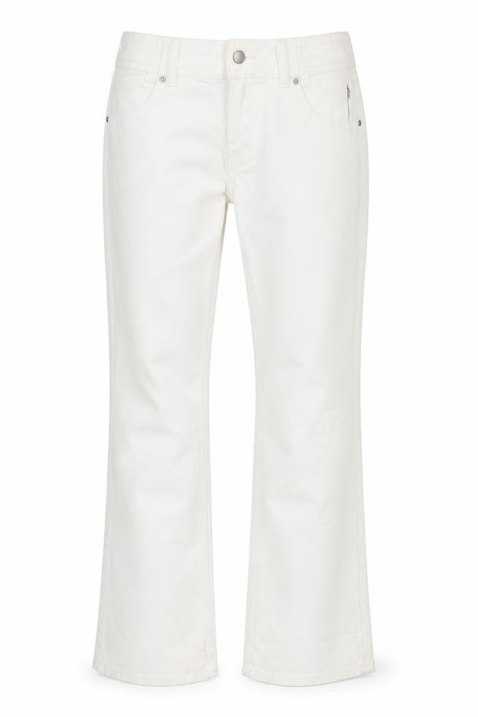 Front view of ICHI Women's White Straight Leg Jeans, size 32, Cotton Denim