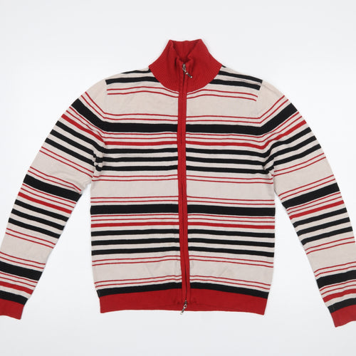 Sasha Women’s Beige Red Striped Full Zip Cardigan Jumper M