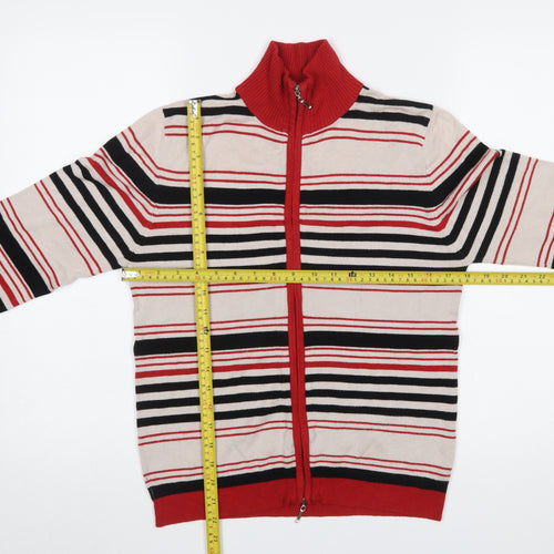 Sasha Women’s Beige Red Striped Full Zip Cardigan Jumper M