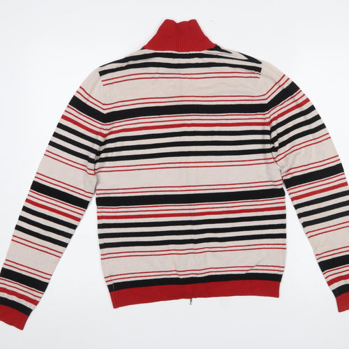 Sasha Women’s Beige Red Striped Full Zip Cardigan Jumper M