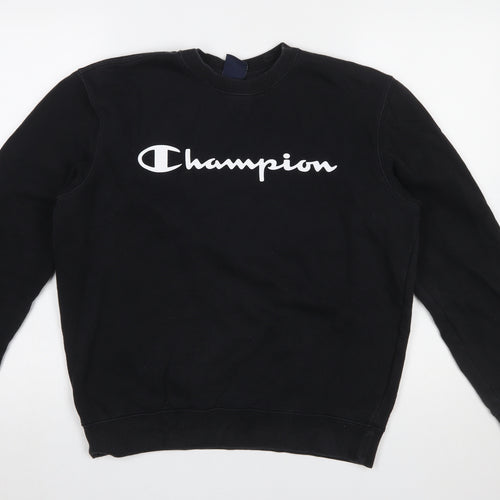 Champion Men's Black Medium Pullover Sweatshirt Crew Neck Logo Fleece