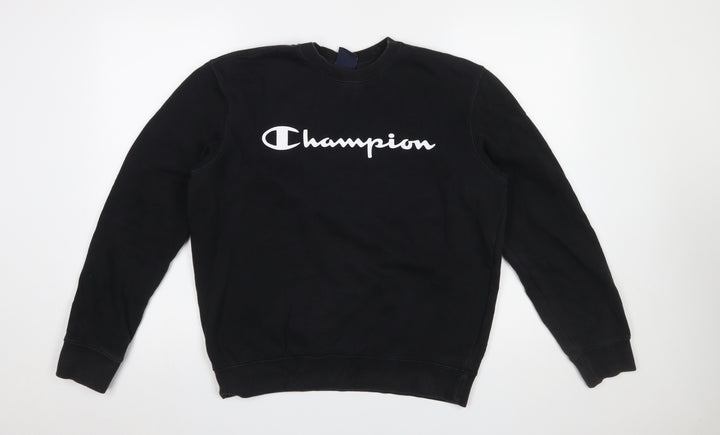 Champion Men's Black Medium Pullover Sweatshirt Crew Neck Logo Fleece