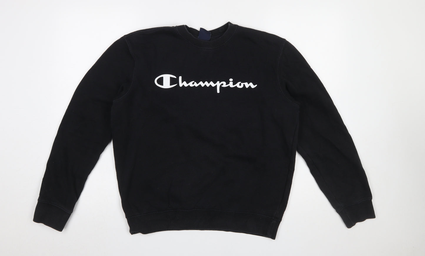 Champion Men's Black Medium Pullover Sweatshirt Crew Neck Logo Fleece
