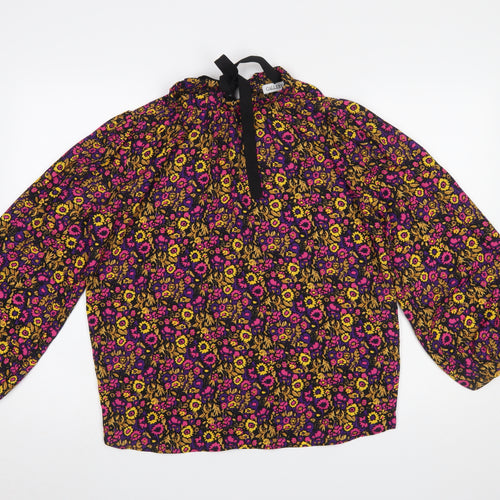 Gallery Womens Multicoloured Floral Long Sleeve Bow Neck Blouse Size 10
