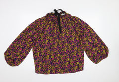 Gallery Womens Multicoloured Floral Long Sleeve Bow Neck Blouse Size 10