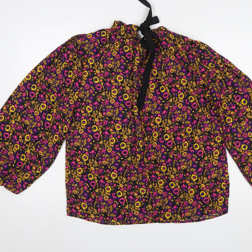Gallery Womens Multicoloured Floral Long Sleeve Bow Neck Blouse Size 10