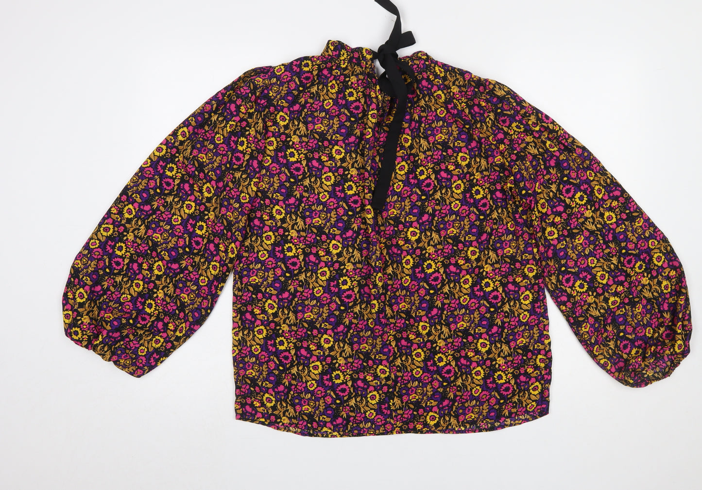 Gallery Womens Multicoloured Floral Long Sleeve Bow Neck Blouse Size 10