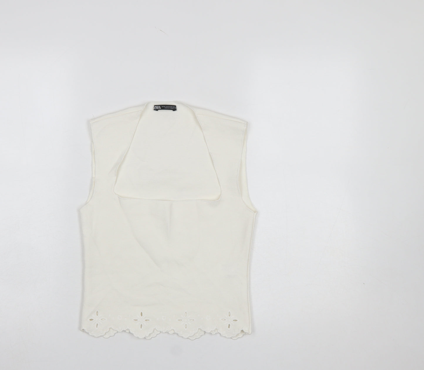 Zara Women Ivory Sleeveless Collared Embroidered Camisole Blouse M