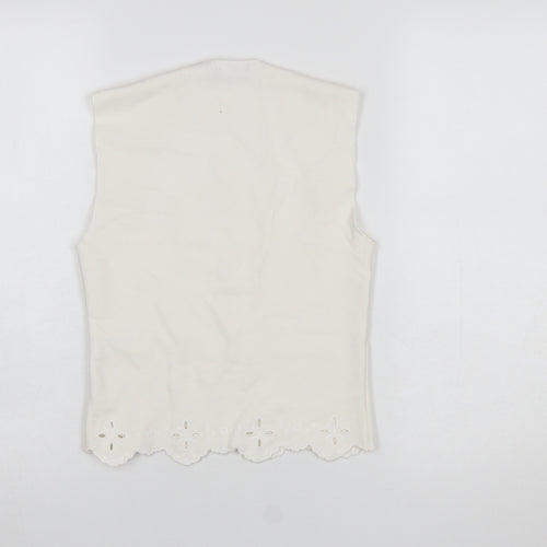 Zara Women Ivory Sleeveless Collared Embroidered Camisole Blouse M