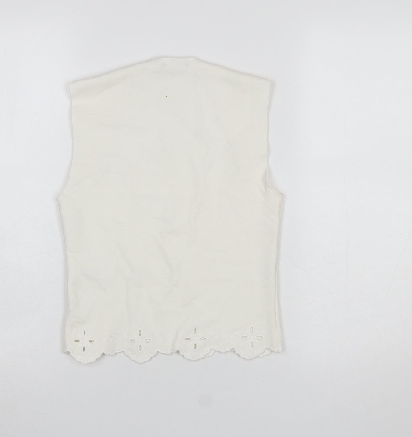 Zara Women Ivory Sleeveless Collared Embroidered Camisole Blouse M