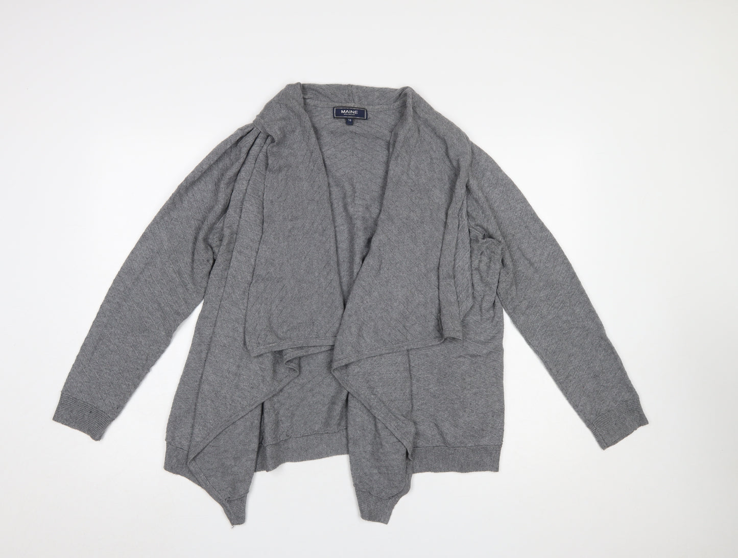 Maine New England Women’s Grey Knit Open Cardigan Size 16
