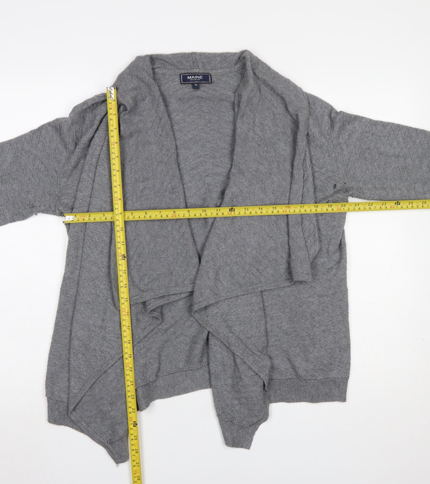 Maine New England Women’s Grey Knit Open Cardigan Size 16