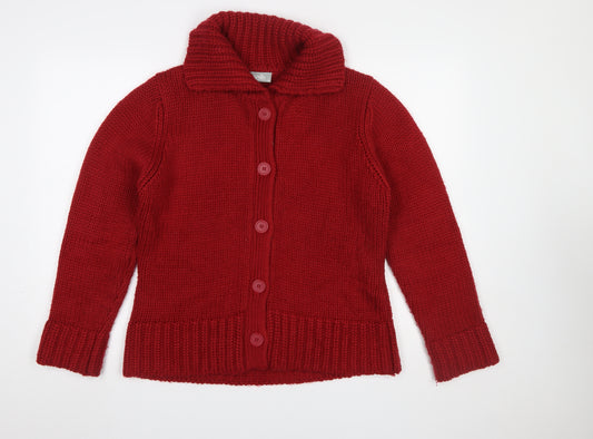 Wallis Womens Red Chunky Knit Collared Button Cardigan Size 16