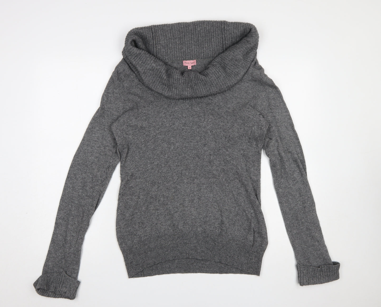 Phase Eight Women's Grey Cowl Neck Long Sleeve Jumper Size 14