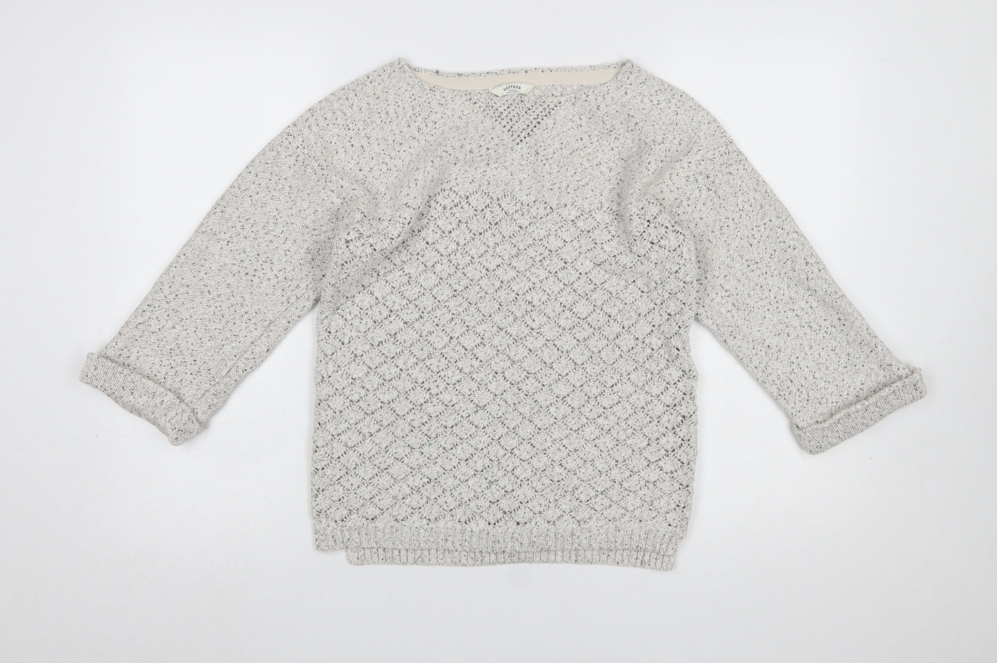 FatFace Women’s Ivory Cotton Knit Jumper Size 12 Crew Neck Pullover