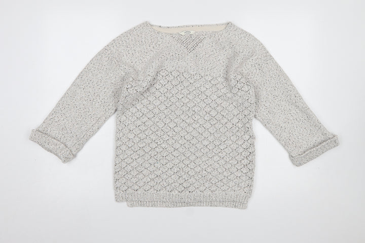 FatFace Women’s Ivory Cotton Knit Jumper Size 12 Crew Neck Pullover