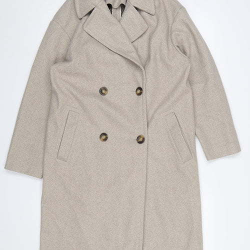 Dunnes Women’s Beige Long Overcoat Size S Classic Buttoned Style