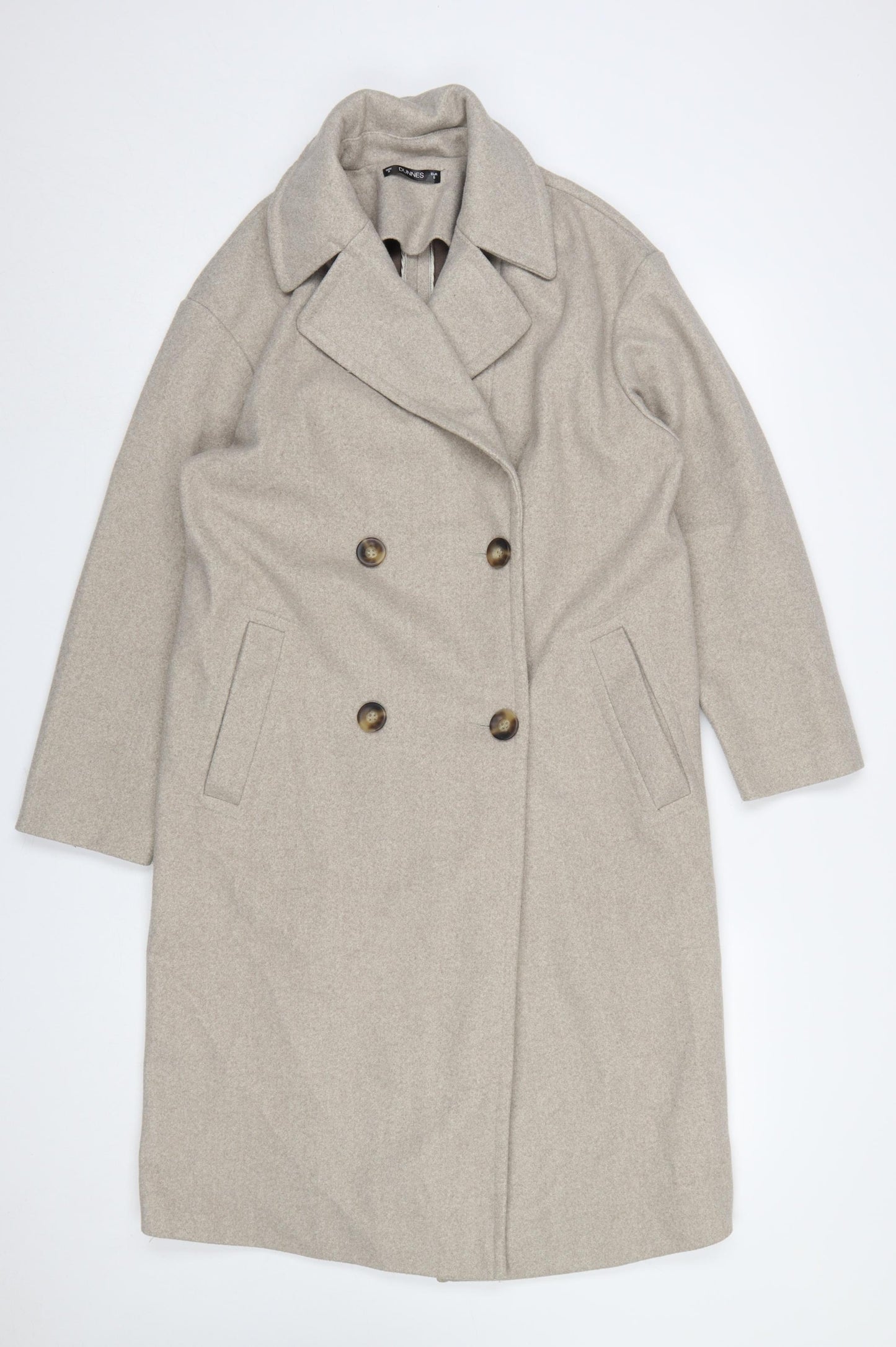 Dunnes Women’s Beige Long Overcoat Size S Classic Buttoned Style