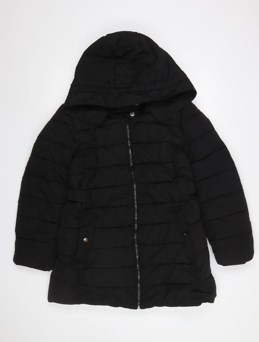 Hailys Women’s Black L Hooded Puffer Coat Winter Warm Mid-Length