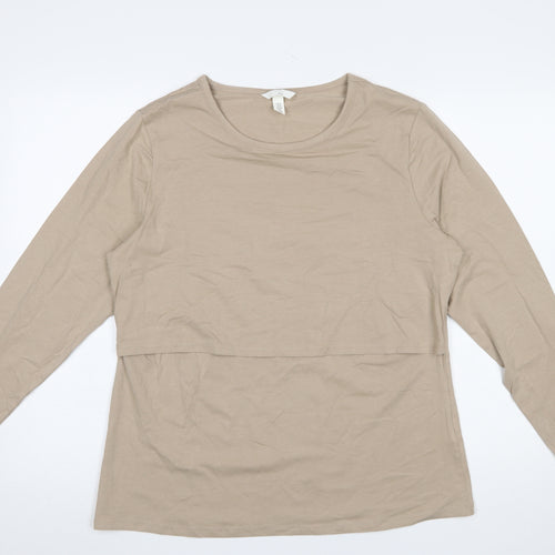 H&M MAMA Women Beige Long Sleeve Basic Maternity T-Shirt Size 16