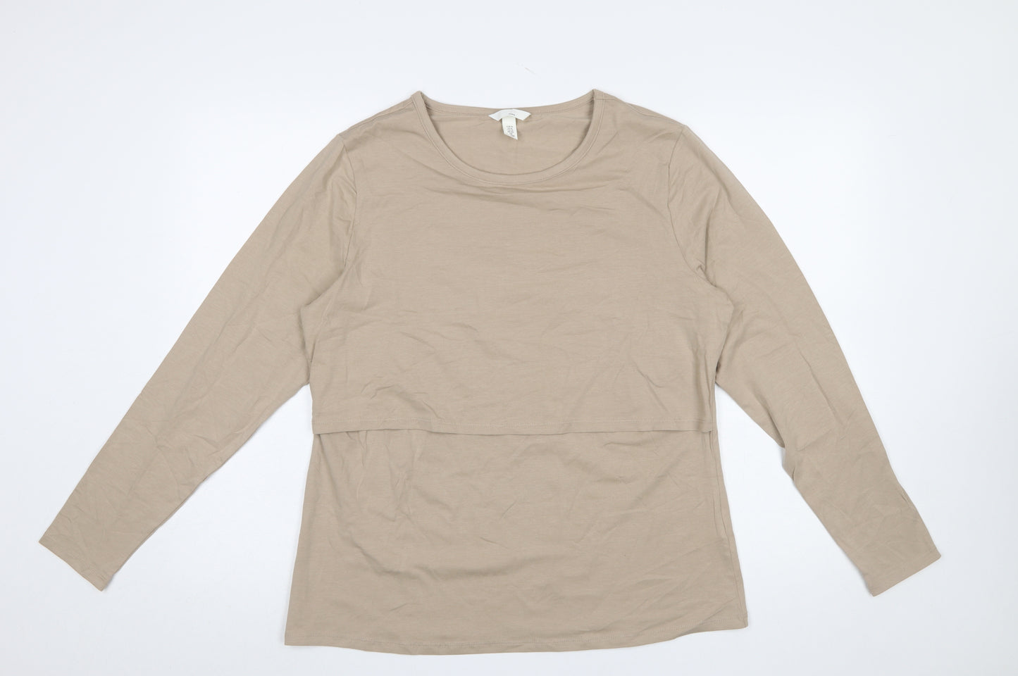 H&M MAMA Women Beige Long Sleeve Basic Maternity T-Shirt Size 16