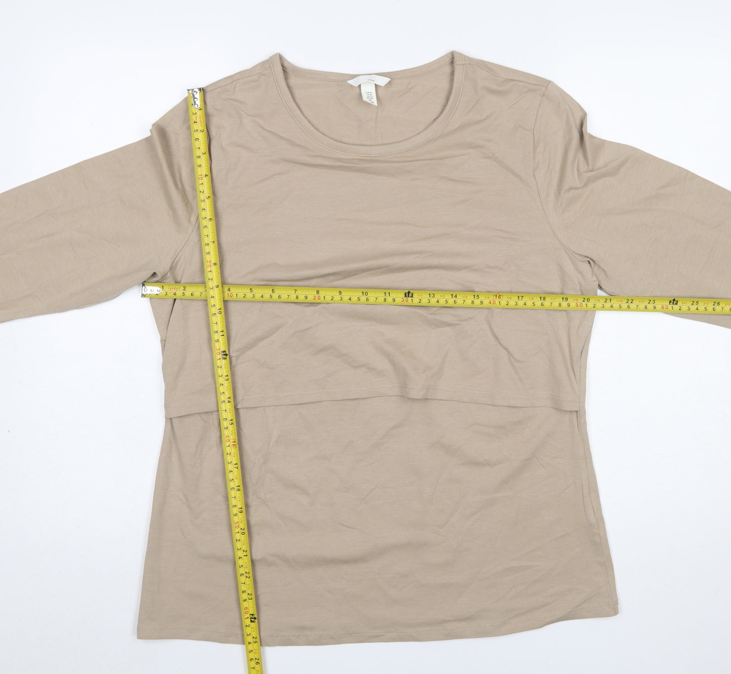 H&M MAMA Women Beige Long Sleeve Basic Maternity T-Shirt Size 16