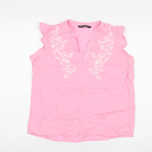 Dunnes Women Pink Embroidered Floral Sleeveless Tunic Blouse Size S