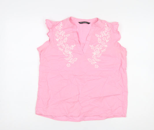 Dunnes Women Pink Embroidered Floral Sleeveless Tunic Blouse Size S