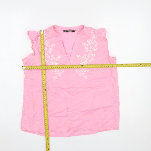 Dunnes Women Pink Embroidered Floral Sleeveless Tunic Blouse Size S