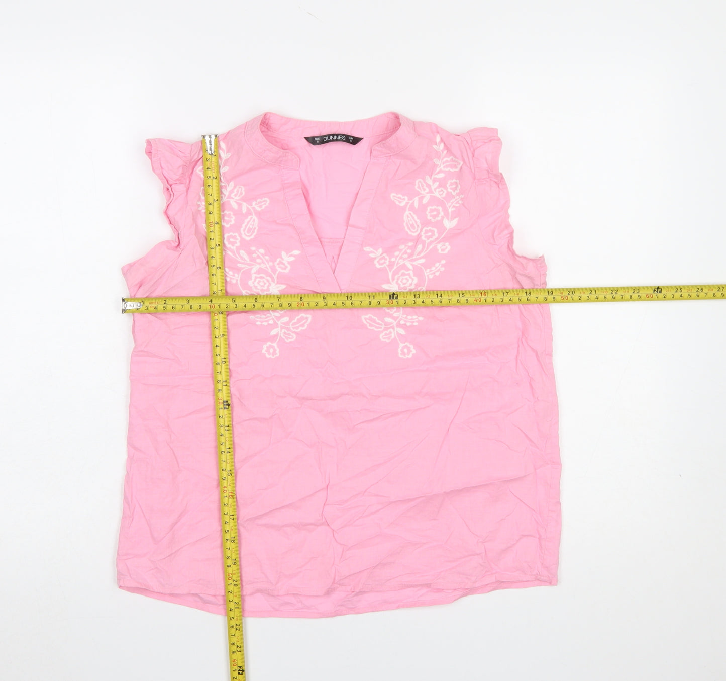 Dunnes Women Pink Embroidered Floral Sleeveless Tunic Blouse Size S