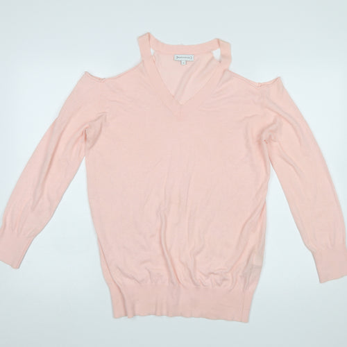 Warehouse Women’s Pink Cold Shoulder V-Neck Jumper Size 10
