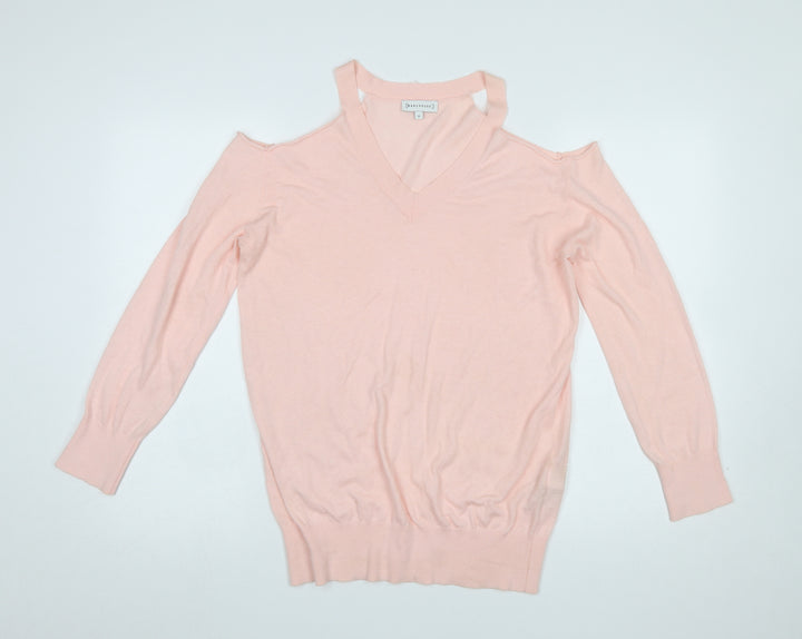 Warehouse Women’s Pink Cold Shoulder V-Neck Jumper Size 10