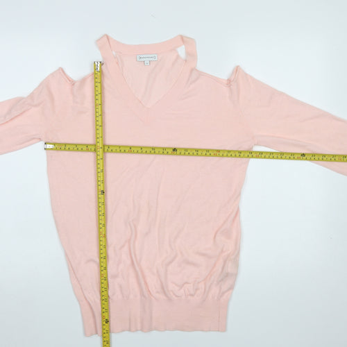Warehouse Women’s Pink Cold Shoulder V-Neck Jumper Size 10