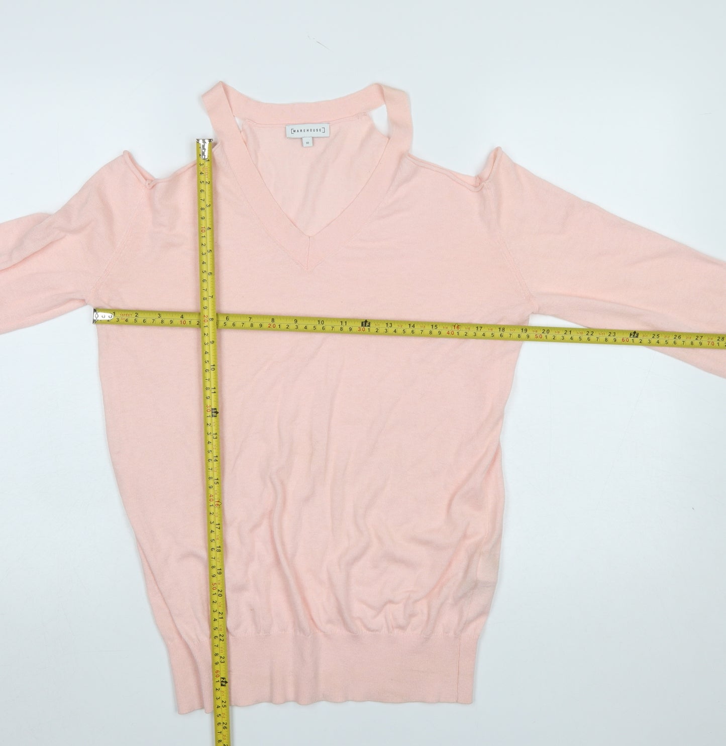 Warehouse Women’s Pink Cold Shoulder V-Neck Jumper Size 10