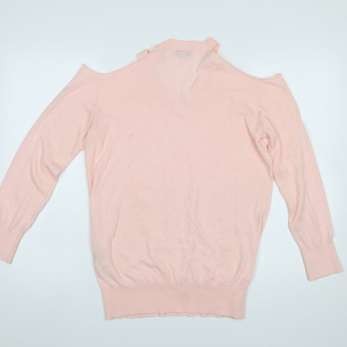 Warehouse Women’s Pink Cold Shoulder V-Neck Jumper Size 10