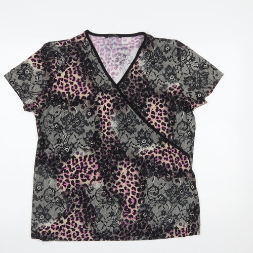 Dunnes Stores Womens Black Pink Animal Print Wrap Top Size 18