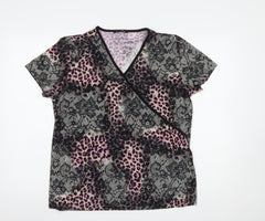 Dunnes Stores Womens Black Pink Animal Print Wrap Top Size 18