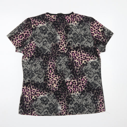 Dunnes Stores Womens Black Pink Animal Print Wrap Top Size 18