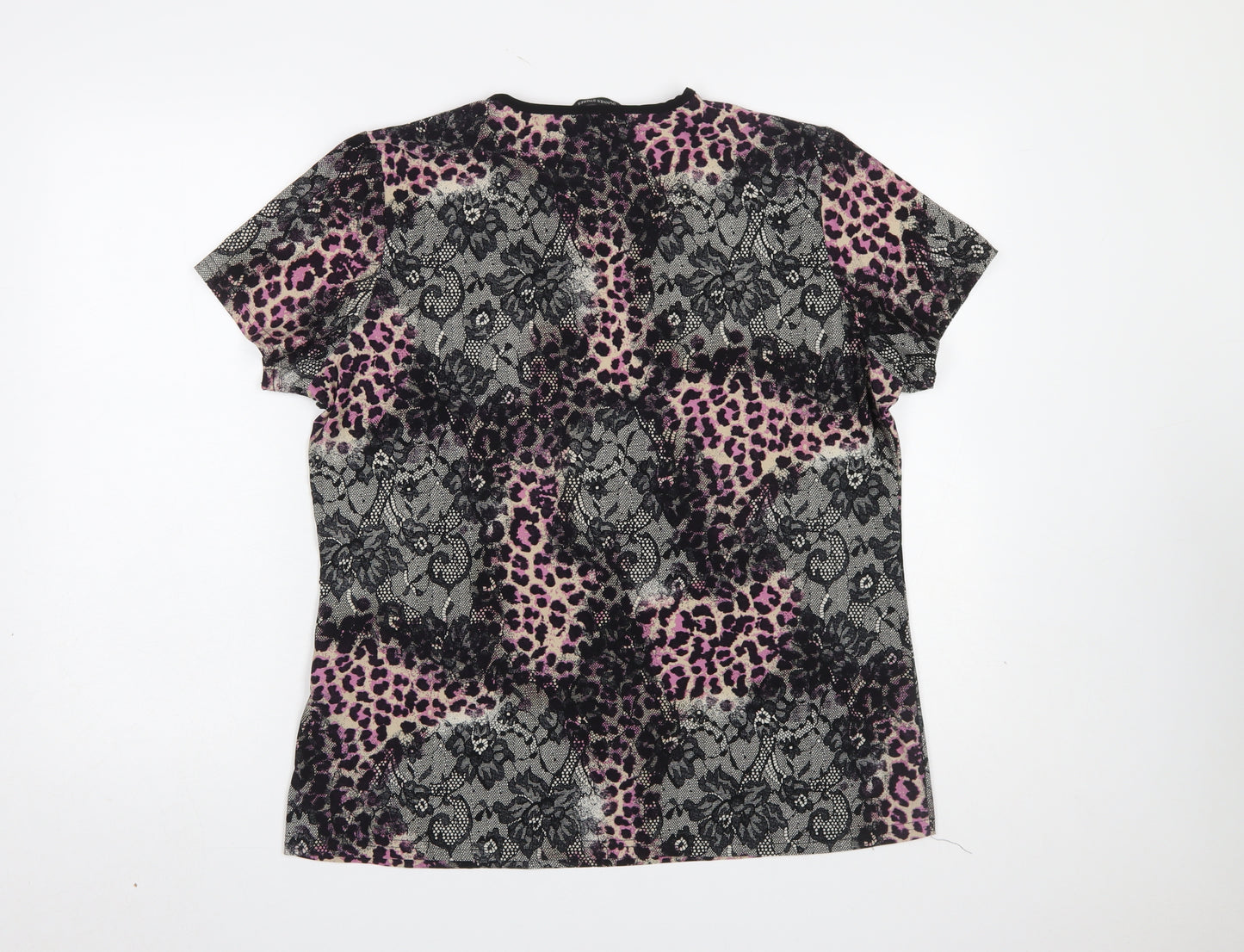 Dunnes Stores Womens Black Pink Animal Print Wrap Top Size 18
