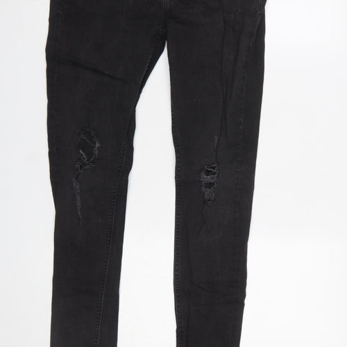 Topman Men's Black Skinny Distressed Jeans 32R Slim Fit Denim