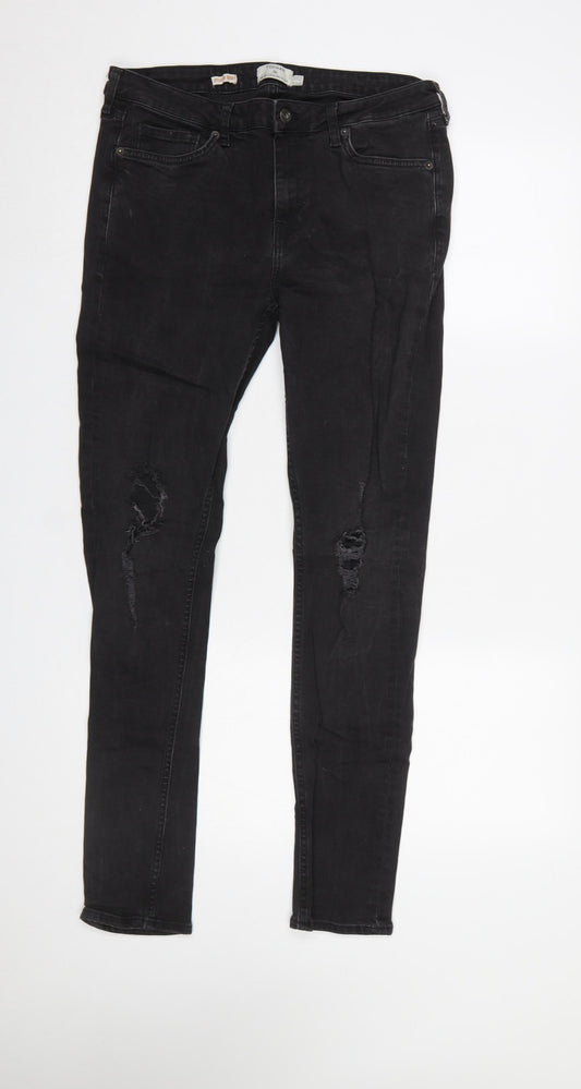 Topman Men's Black Skinny Distressed Jeans 32R Slim Fit Denim