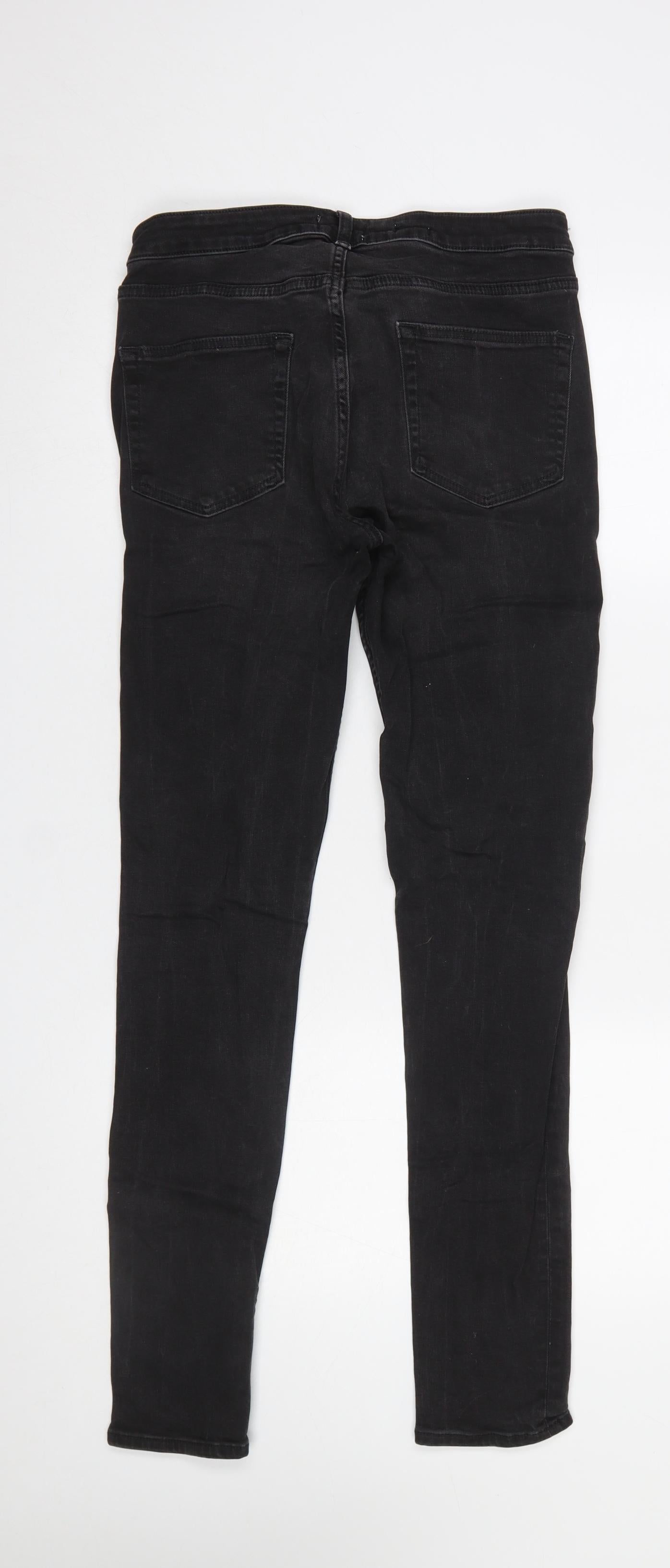 Topman Men's Black Skinny Distressed Jeans 32R Slim Fit Denim