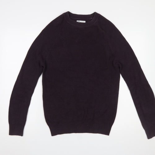 Zara Men Black Cotton Crew Neck Pullover Jumper Size S