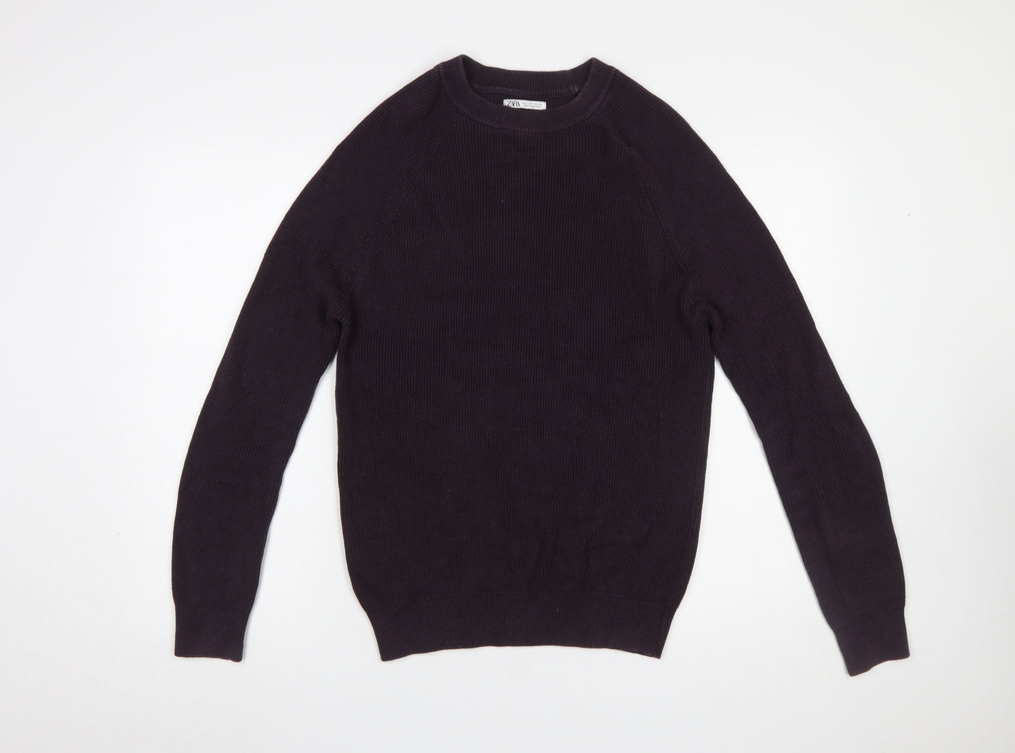 Zara Men Black Cotton Crew Neck Pullover Jumper Size S